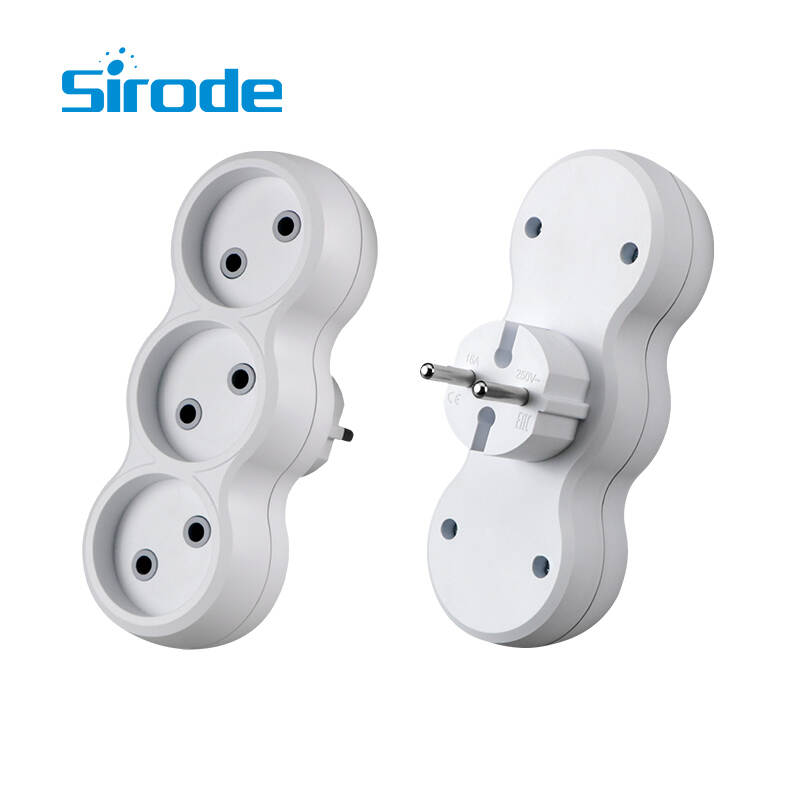 Sirode Google Most Popular High Quality EU Standard Non-Grounded 3 Gang Recetangular Socket Plug for Home