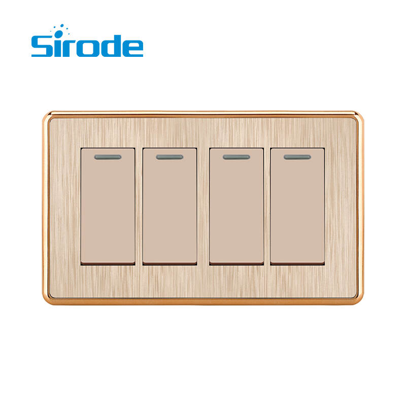 British Standard T3 Series  Modern Luxury Design PC Plate 10A 250V  4 Gang 1 Way (146mm) Electrical Wall Light Switches For Home