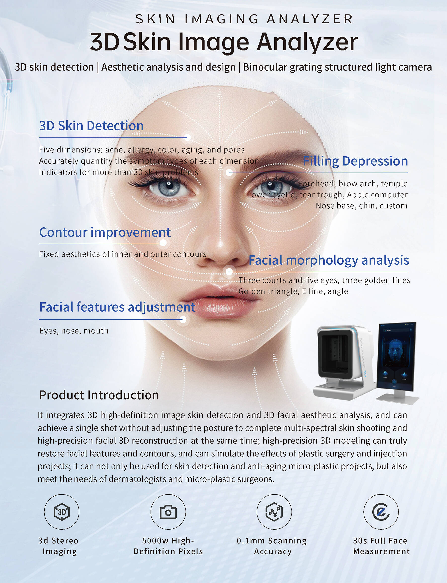 Professional 3D Scanner Face Mirror Device Dermatoscope Skin Analysis ...