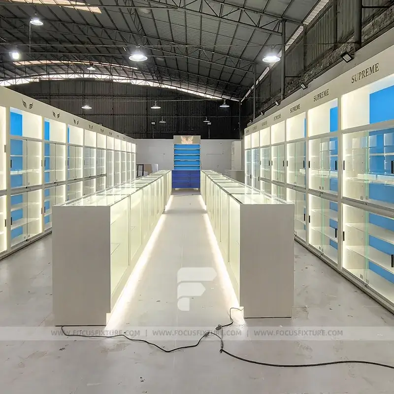 Blue Back Panel Display Cabinet