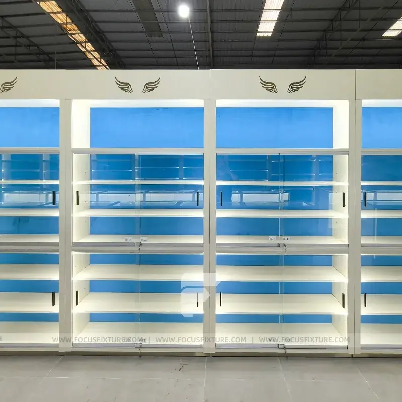 Blue Back Panel Display Cabinet