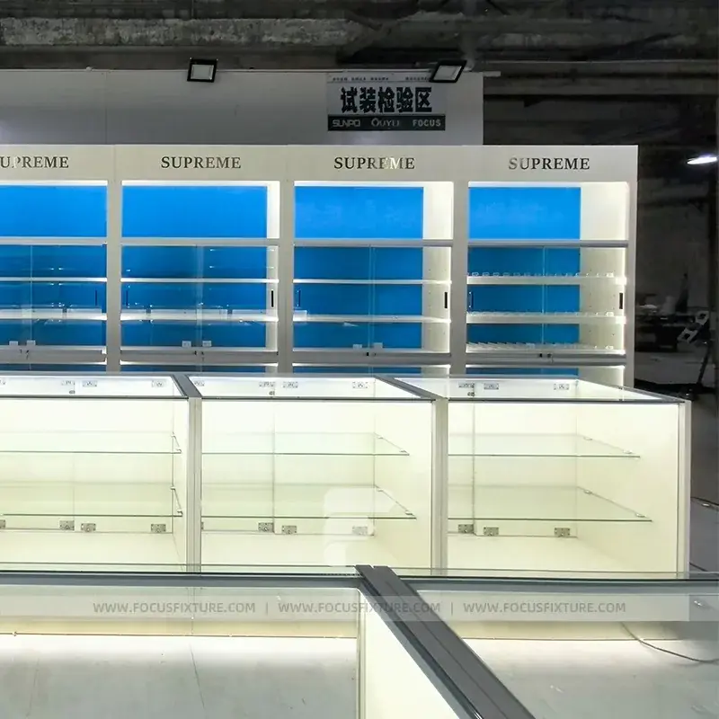 Blue Back Panel Display Cabinet