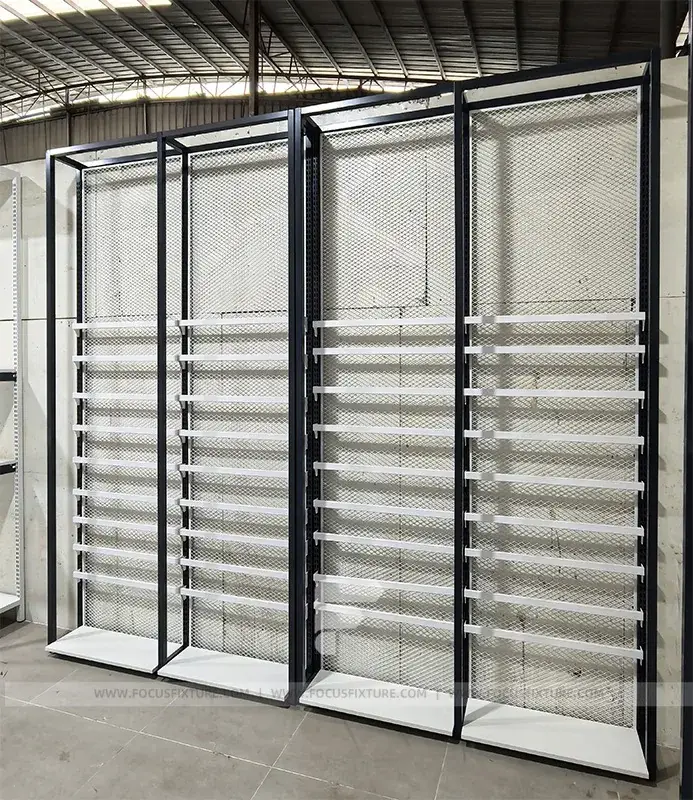 Built Display Rack Black Frame Open Side Display Rack System