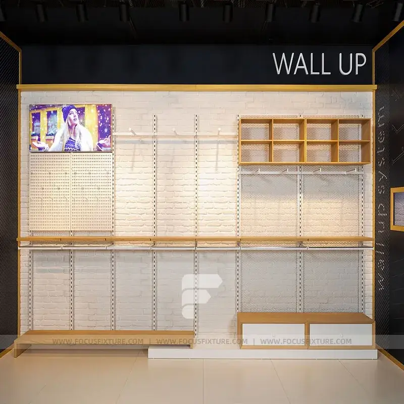 Retail Wall Racks Warm Wood Retail Wall Niche Display Rack