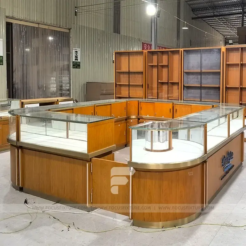 Curved Wood And Glass Showcase Counter