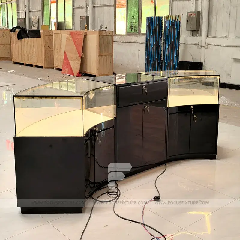Curved Black Glass Showcase Counter