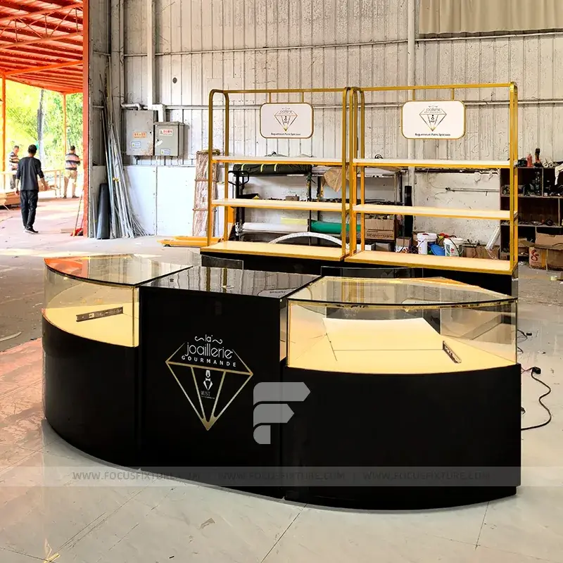 Curved Black Glass Showcase Counter