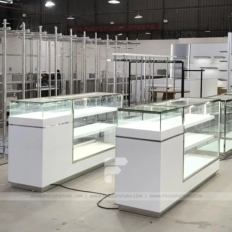 White Minimalist Glass Showcase Counter