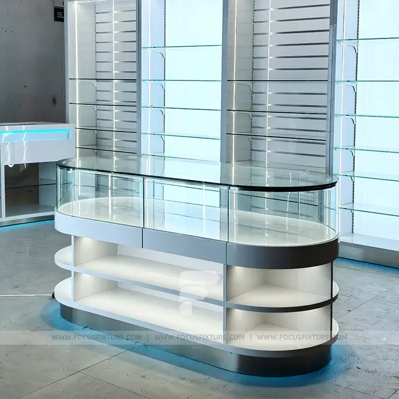 Curved White Glass Showcase Display