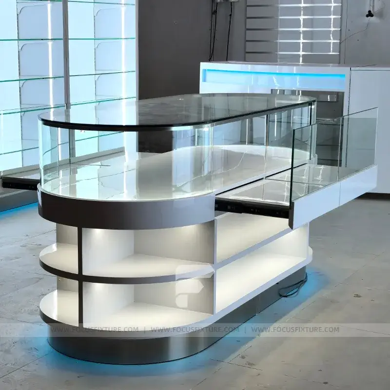 Curved White Glass Showcase Display