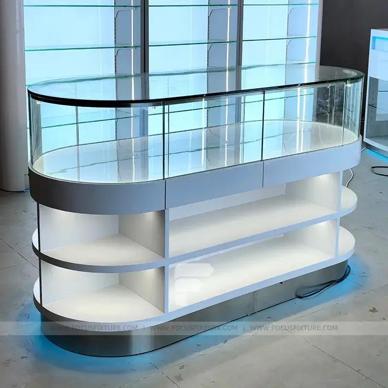 Curved White Glass Showcase Display