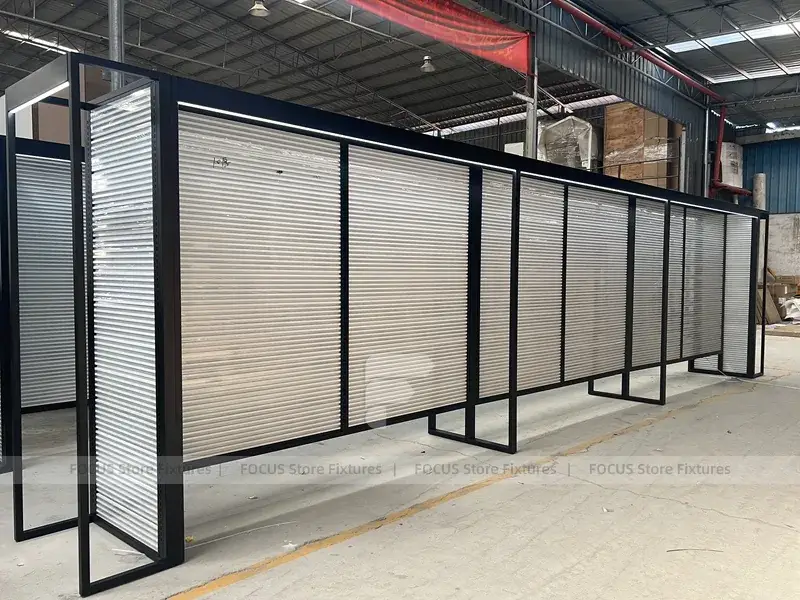 Illuminated Black Framed Slatwall Corridor Display System