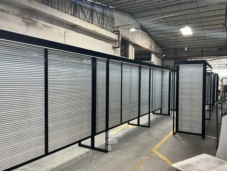 Illuminated Black Framed Slatwall Corridor Display System