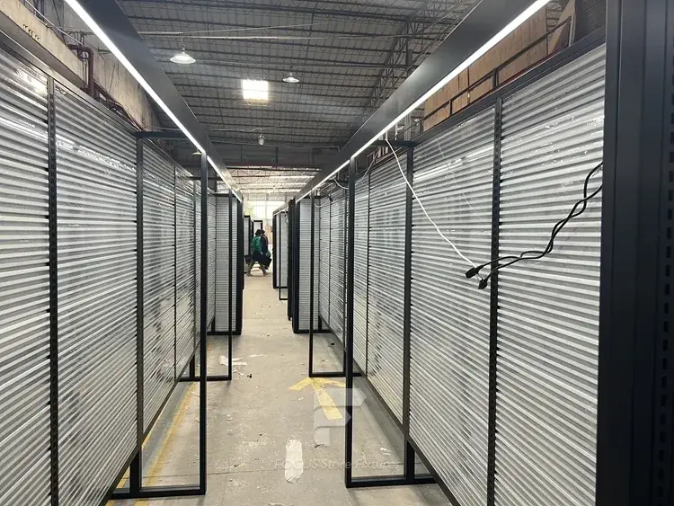 Illuminated Black Framed Slatwall Corridor Display System