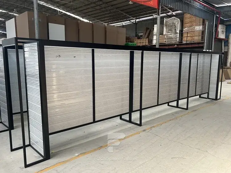 Illuminated Black Framed Slatwall Corridor Display System