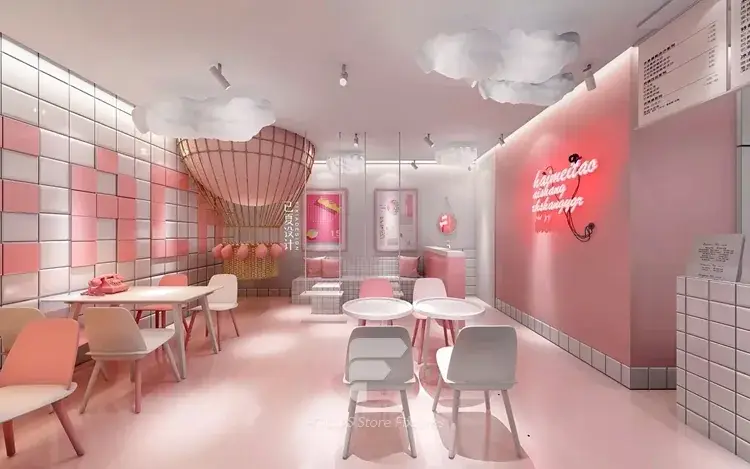 Pink Point Counter Pink Minimal Beverage Cafe Counter