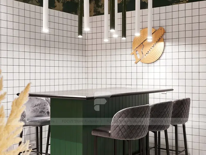 Green Tile Beverage Bar Seating Counter