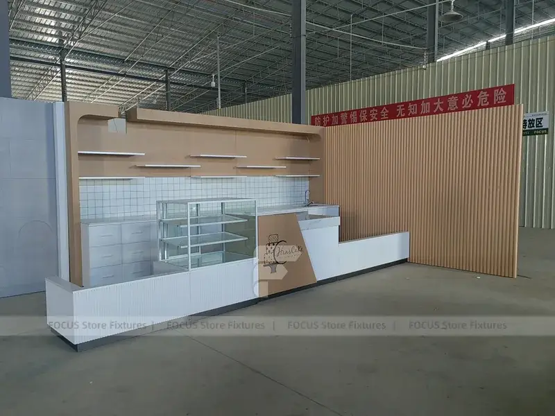 Beming Counter Beige White Beverage Shop Counter Construction