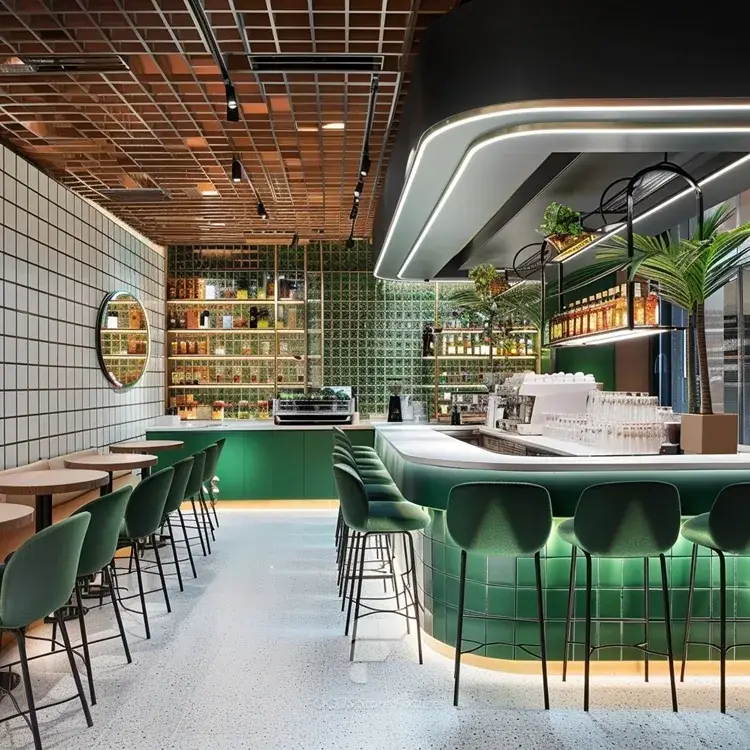 Green Tile Coffee Bar Seating Layout