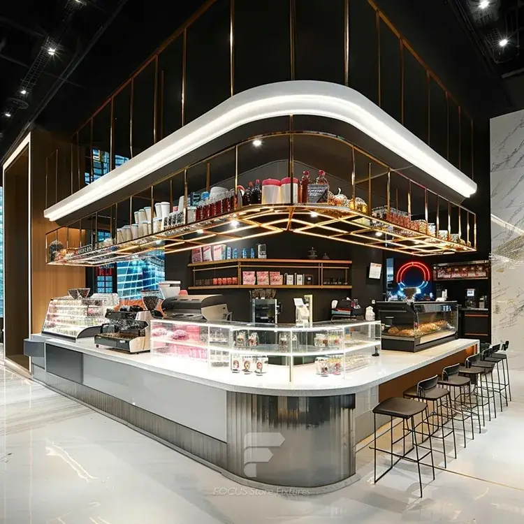 Desert Counter Design Red White Dessert Beverage Round Counter