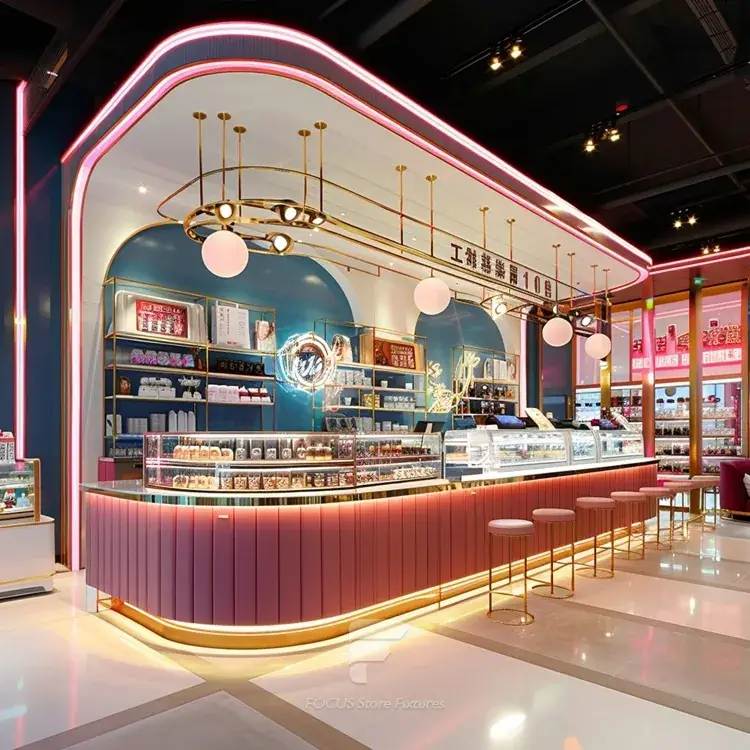 Desert Counter Design Pink Blue Dessert Beverage Counter Layout