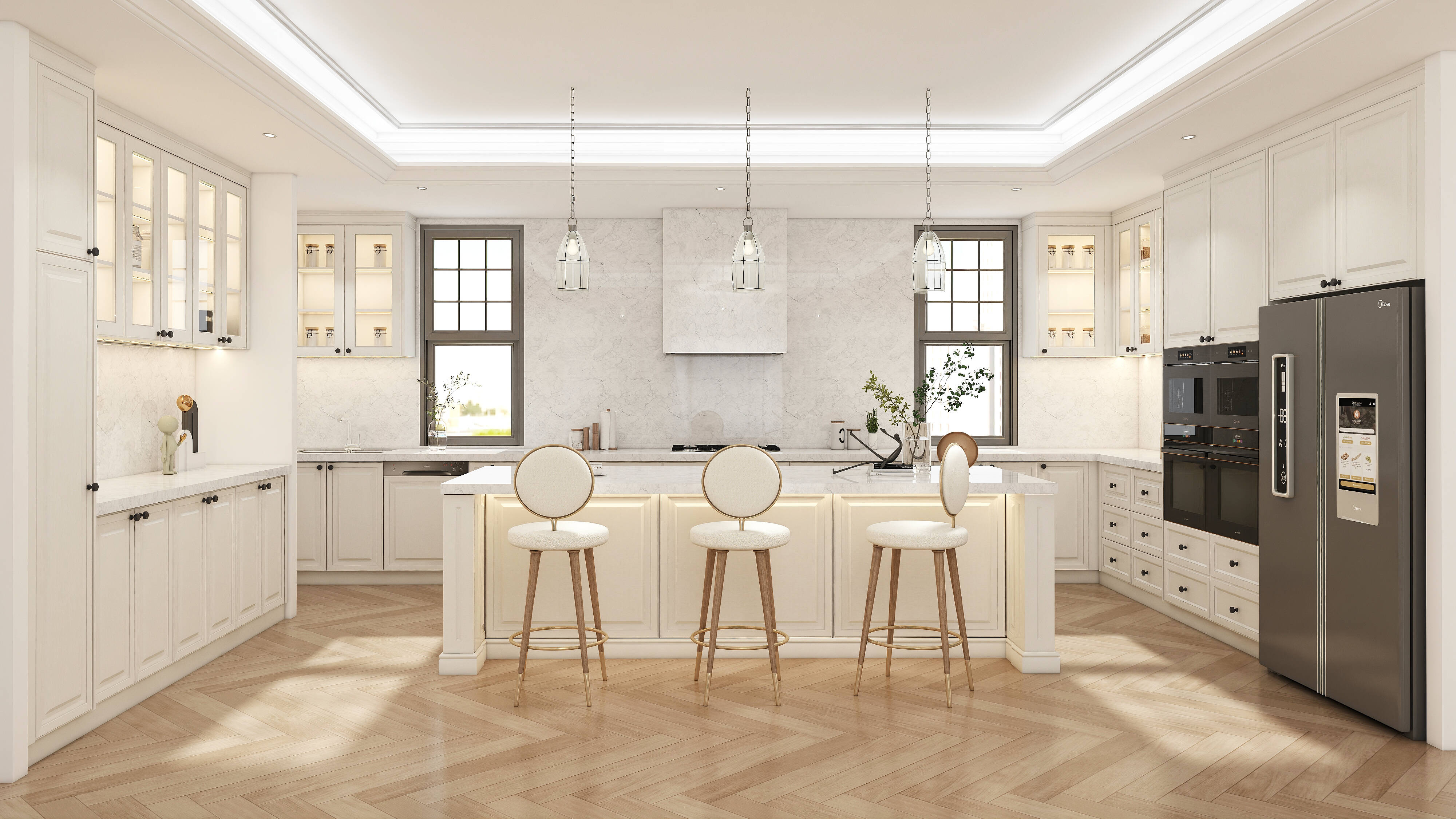 U Shape Matt Lacquer Shaker Style Kitchen Cabinet with Island