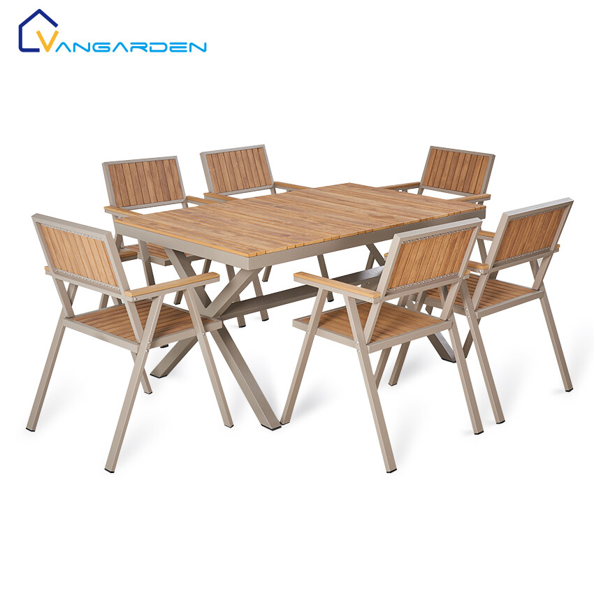 Wholesale restaurant modern patio commercial dining garden plastic wood table set