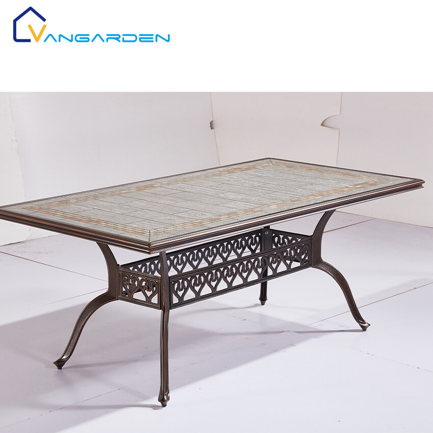 China Foshan Good Price Dining Outdoor Furniture Square Luxury Metal Table For Garden