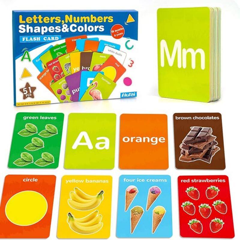 Alphabets Learning Flash Card for Toddlers, 50 Pcs Activities Card Toy with Letters Numbers Colors Shapes