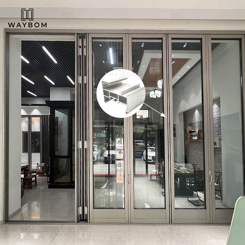 Waybom aluminum door profile High Quality Energy Efficient Aluminium Double Tempered Glass Patio INWARD OR OUTWARD OPEN profile