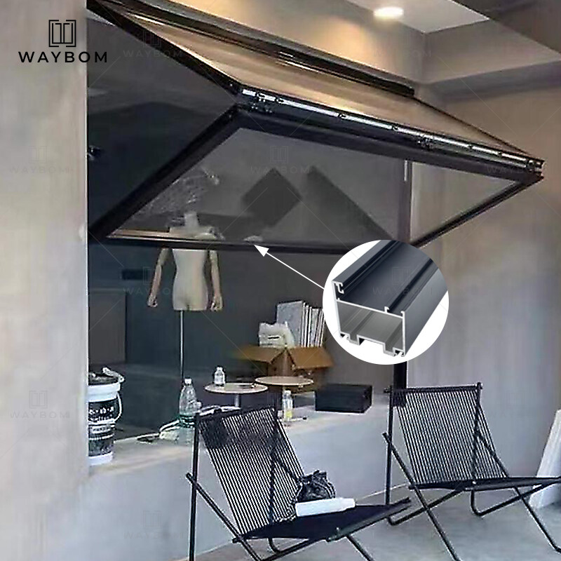 50mm Top  Aluminium Bi Fold Window profile Fold Up Glass Windows balcony Shop Automatic Vertical Folding Window frame profile