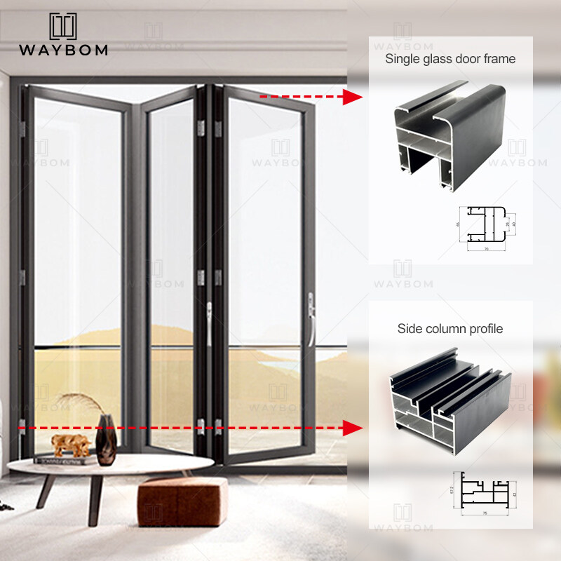 75 Aluminum heavy duty be fold door frame Villa sliding folding shutter doors aluminum folding door and window profiles