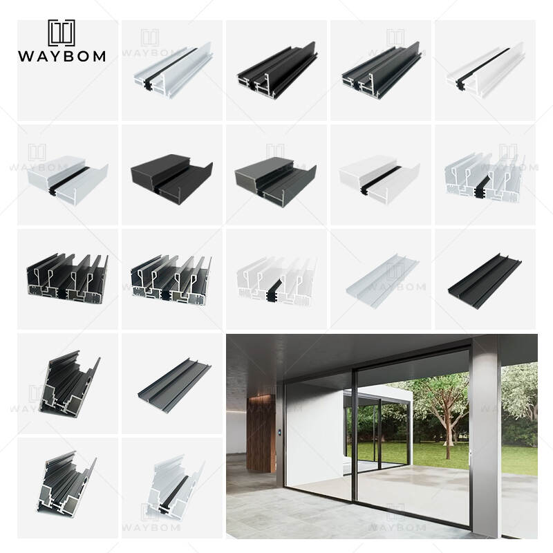 Waybom Aluminum large sliding door frame outdoor waterproof sliding door system double soft closing 8 wheel sliding door Profile