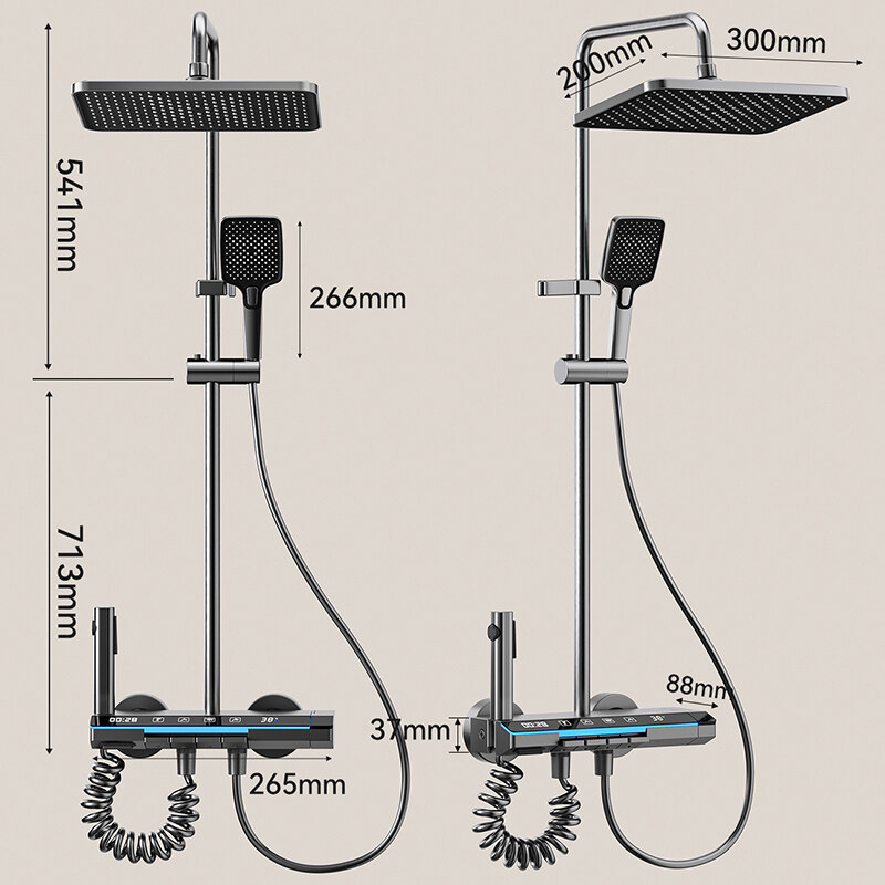 Piano Key Design Direct Sale Shower Set, Piano Key LED Shower Set Shower Set, 4 Functions Shower Set, Digital Display Factory Sale Shower Set