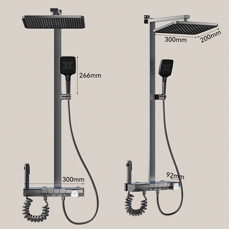 hot/cold main shower set  wholesaler, Digital Display Modern Shower Set, White Shower Set, Four-Function Bathroom Shower Set, valve-digital display shower set  oem