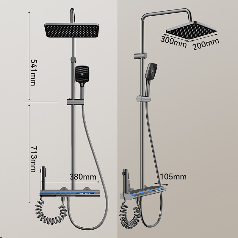 new piano rainfall digital shower system  supplier, luxury space aluminum shower set company, solid aluminum handheld shower set oem, thermostatic 4-gear rainfall shower kit export, thermostatic 4-gear rainfall shower kit china