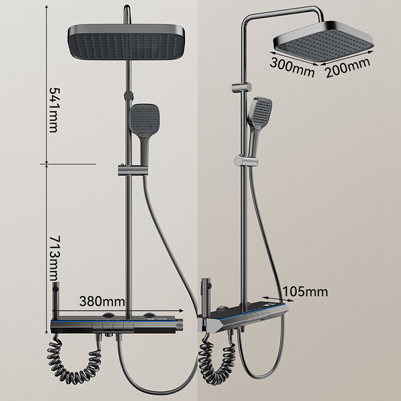 Piano Key Shower System, rainfall piano key shower system, shower head with temperature display, led shower head with temperature display, shower faucet with temperature display