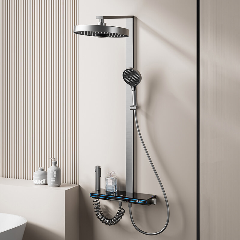 Four-Function Brass Thermostatic Piano Key Shower System with Digital Display