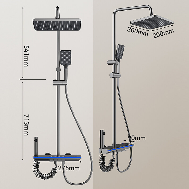 Integrated space aluminum rainfall shower wholesale, Four-function key main valve shower set supplier, Customizable aluminum key body shower set, Eco-friendly scratch-resistant shower set bulk