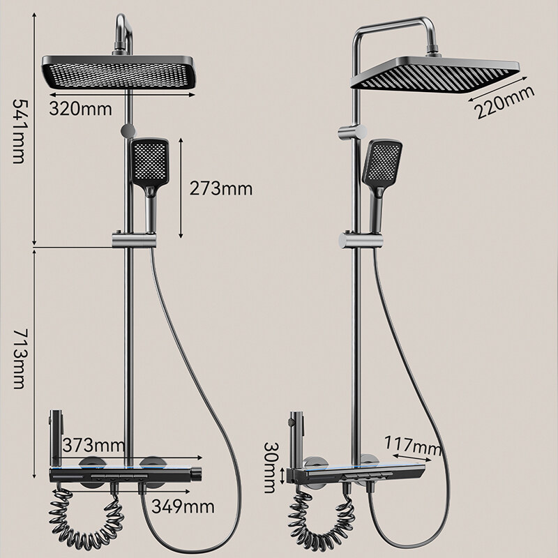 Multi-function luxury shower set for hotels, Cold and hot water mixer faucet distributor, Waterfall design shower set manufacturer, Temperature control multi-function shower system, High-quality thermostatic rain shower for builders