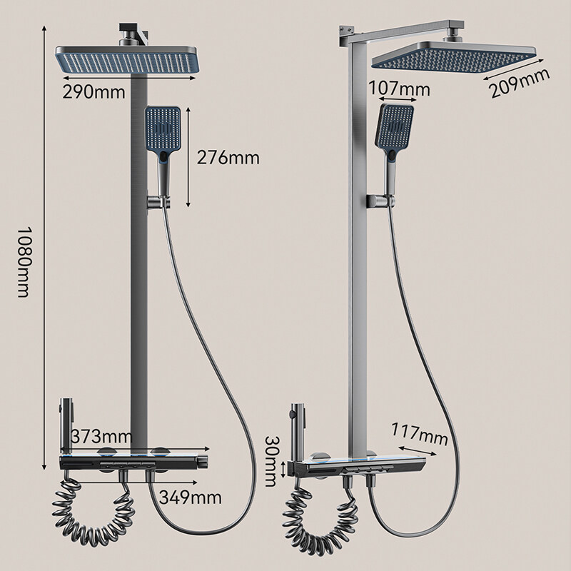 Luxury square rainfall shower head supplier, Newly developed rain faucet head for projects, Unique multifunction metal shower set wholesale, Space aluminum rainfall shower set exporter, Thermostatic bathtub mixer faucet set manufacturer