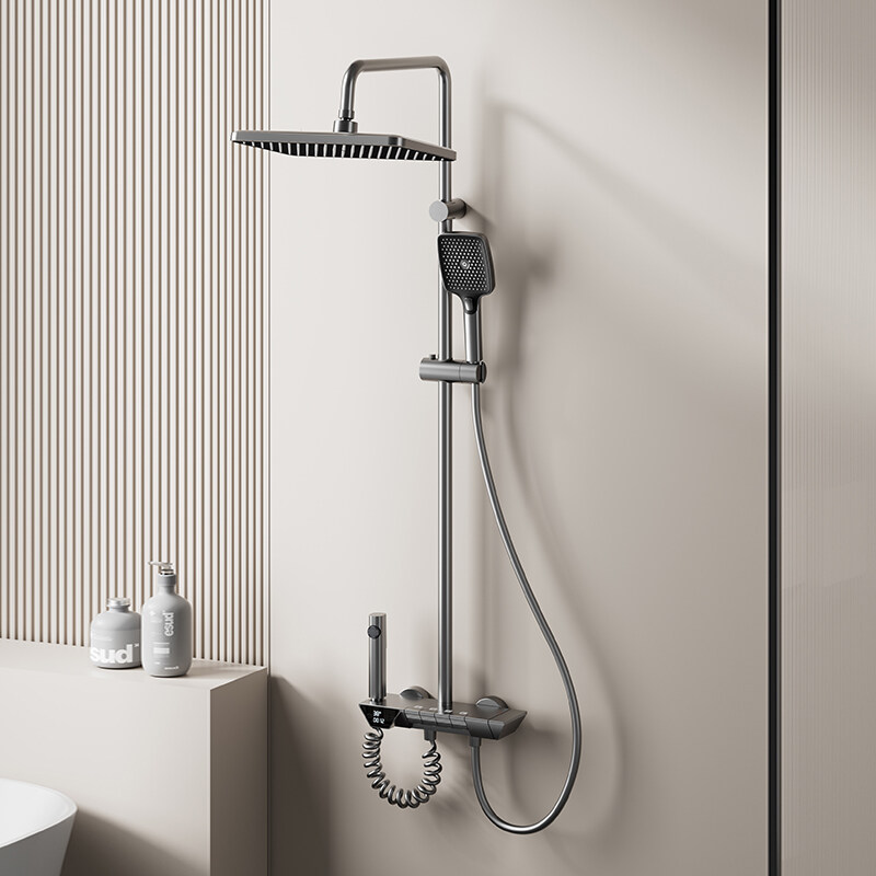 Gun Grey Piano Key Bathroom Shower Faucet Set at Affordable Price