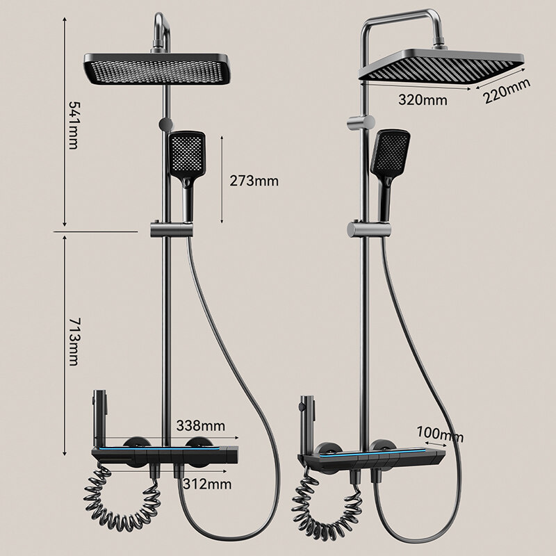 Bathroom shower set for commercial projects, Two-function aluminum shower set wholesale, Digital thermostatic rainfall shower system for construction, Thermostatic shower set supplier, New waterfall shower system for home builders