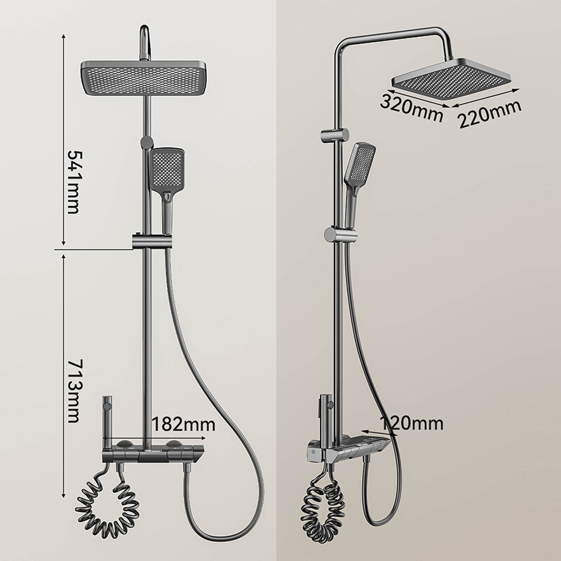 Thermostatic rainfall and waterfall shower system supplier, Multifunctional temperature control faucet wholesale, Four-function solid aluminum shower set factory, Dual-function shower set bulk supplier