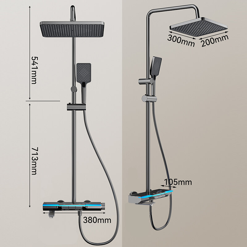 thermostatic 4-gear rainfall shower kit export, thermostatic 4-gear rainfall shower kit china, thermostatic 4-gear rainfall shower kit customize, Multifunction Aluminum LED Shower Set