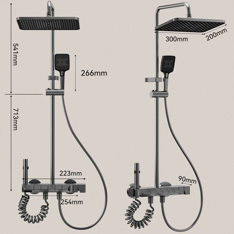 Luxury square rainfall shower head supplier, Newly developed rain faucet head for projects, Unique multifunction metal shower set wholesale, Space aluminum rainfall shower set exporter, Thermostatic bathtub mixer faucet set manufacturer