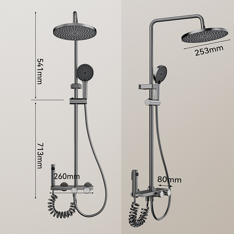 Solid Aluminum Handheld Shower Set, Thermostatic 4-Gear Rainfall Shower Kit, smart four-function shower set  manufacturer, new piano rainfall digital shower system  supplier