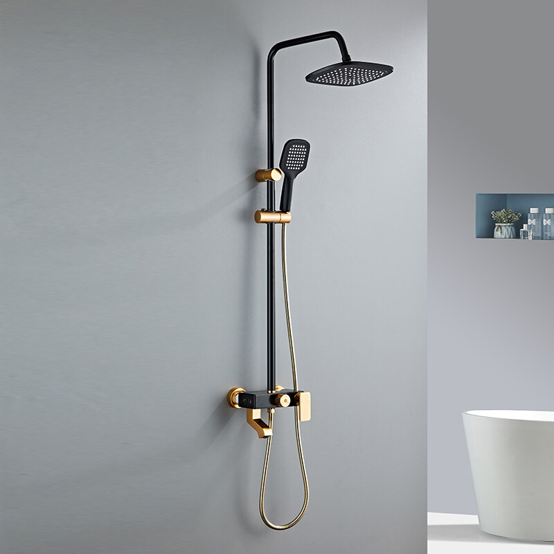 Black & Gold 3-Function Space Aluminum Rain Shower with Mixer and Handheld Faucet