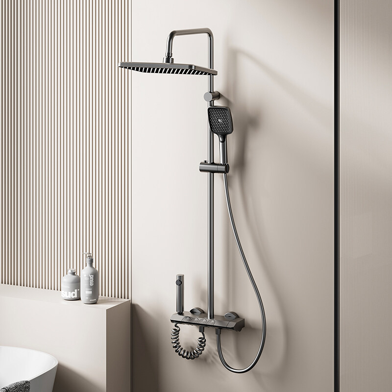 Thermostatic Rainfall & Waterfall Shower Set with Constant Temperature and Multifunction Faucet