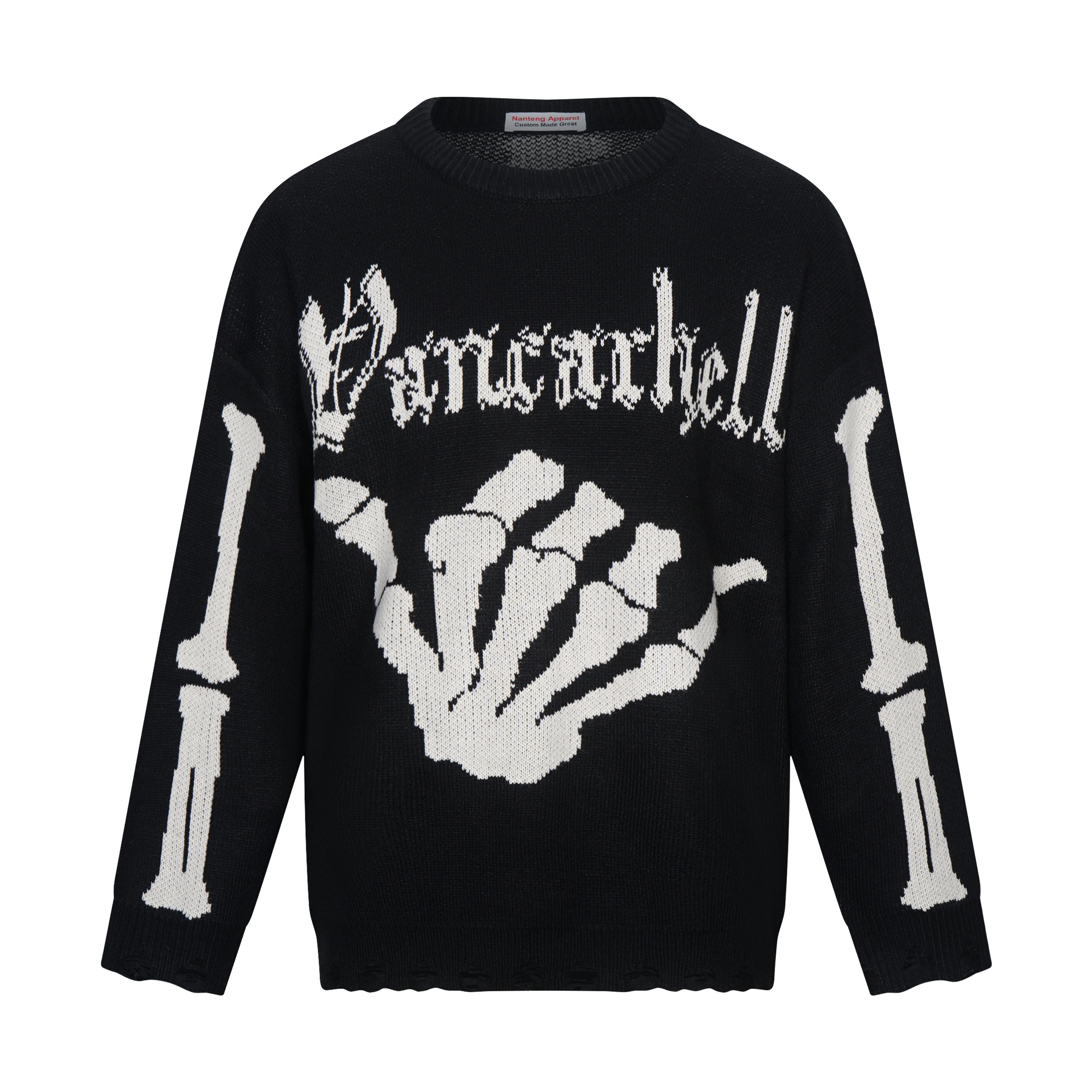 Custom Wholesale Autumn And Winter Street Fashion Long Sleeve Ragged Skulls Print Thick Men Cashmere Sweater